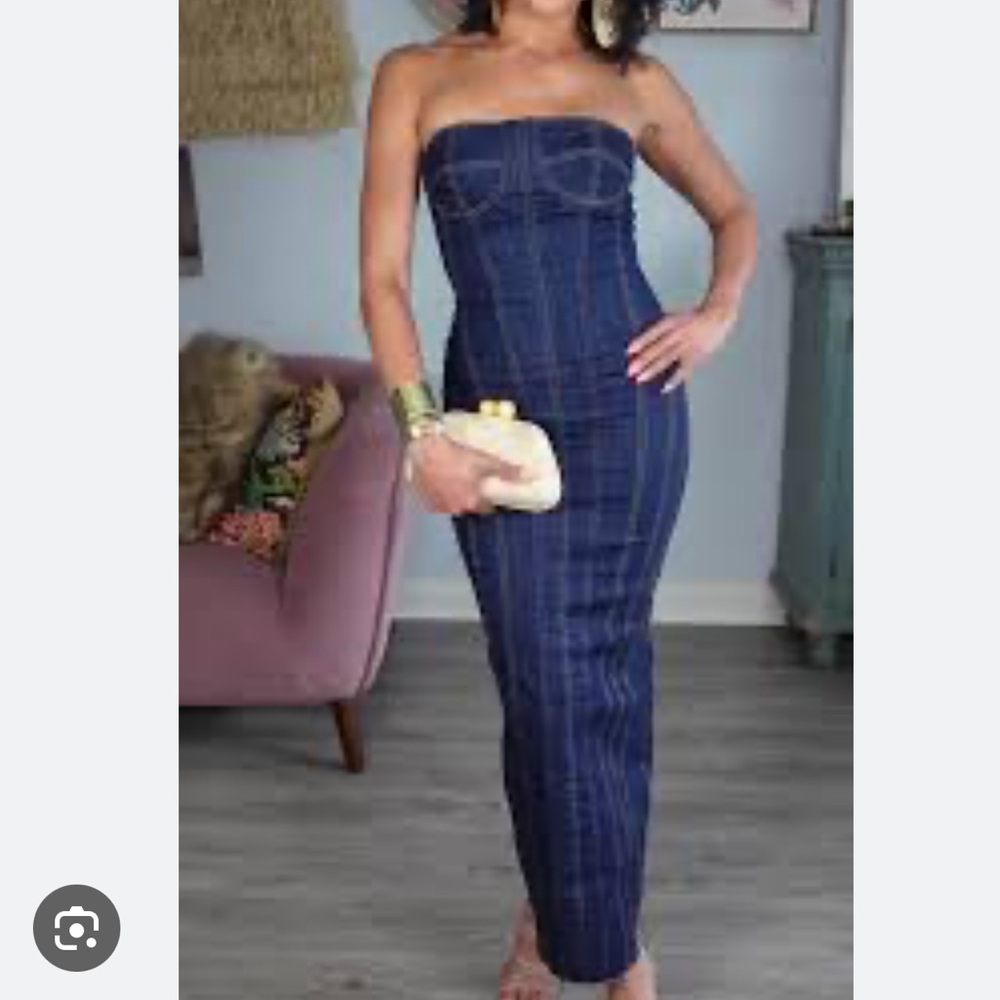 NWT Zara Blue Denim Midi Bustier Corset Party Dress Medium - Picture 5 of 16